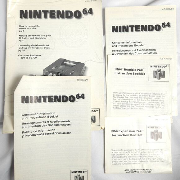 Nintendo 64, Rumble Pack, & Expansion Pack Instruction Manuals Booklets *ONLY* - Picture 1 of 12